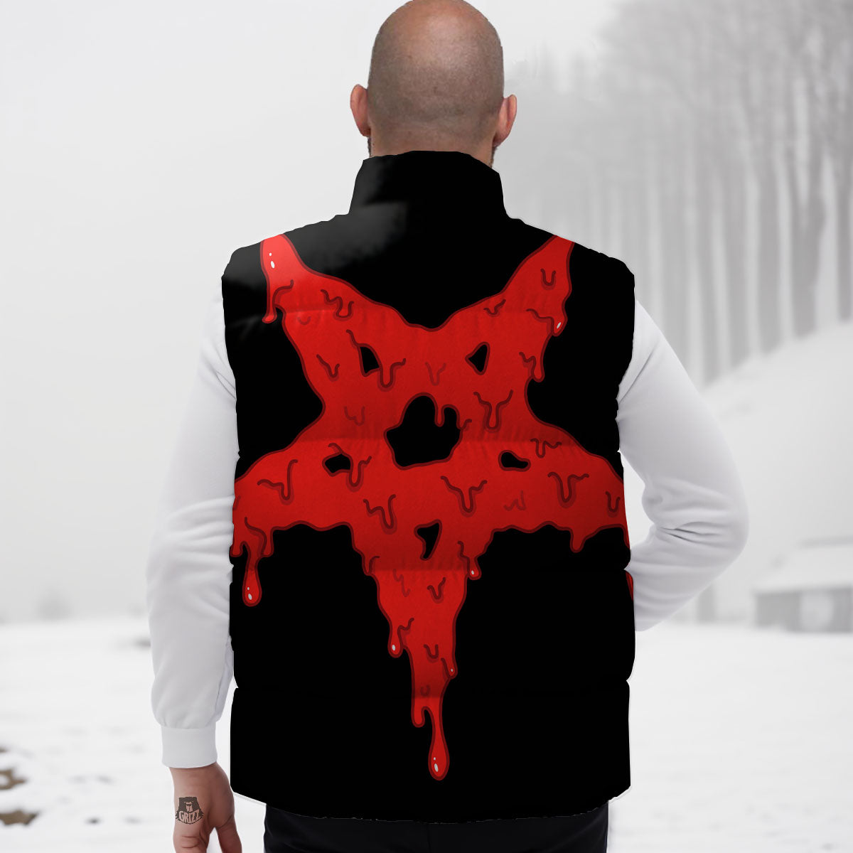 Symbol Red Pentagram Print Down Vest
