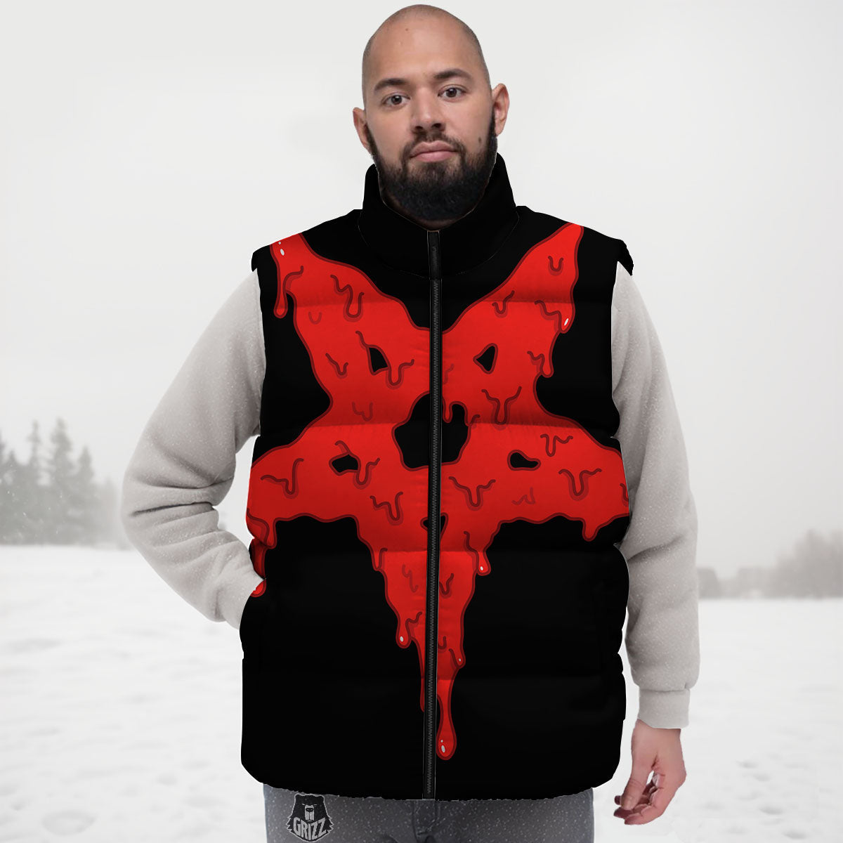 Symbol Red Pentagram Print Down Vest