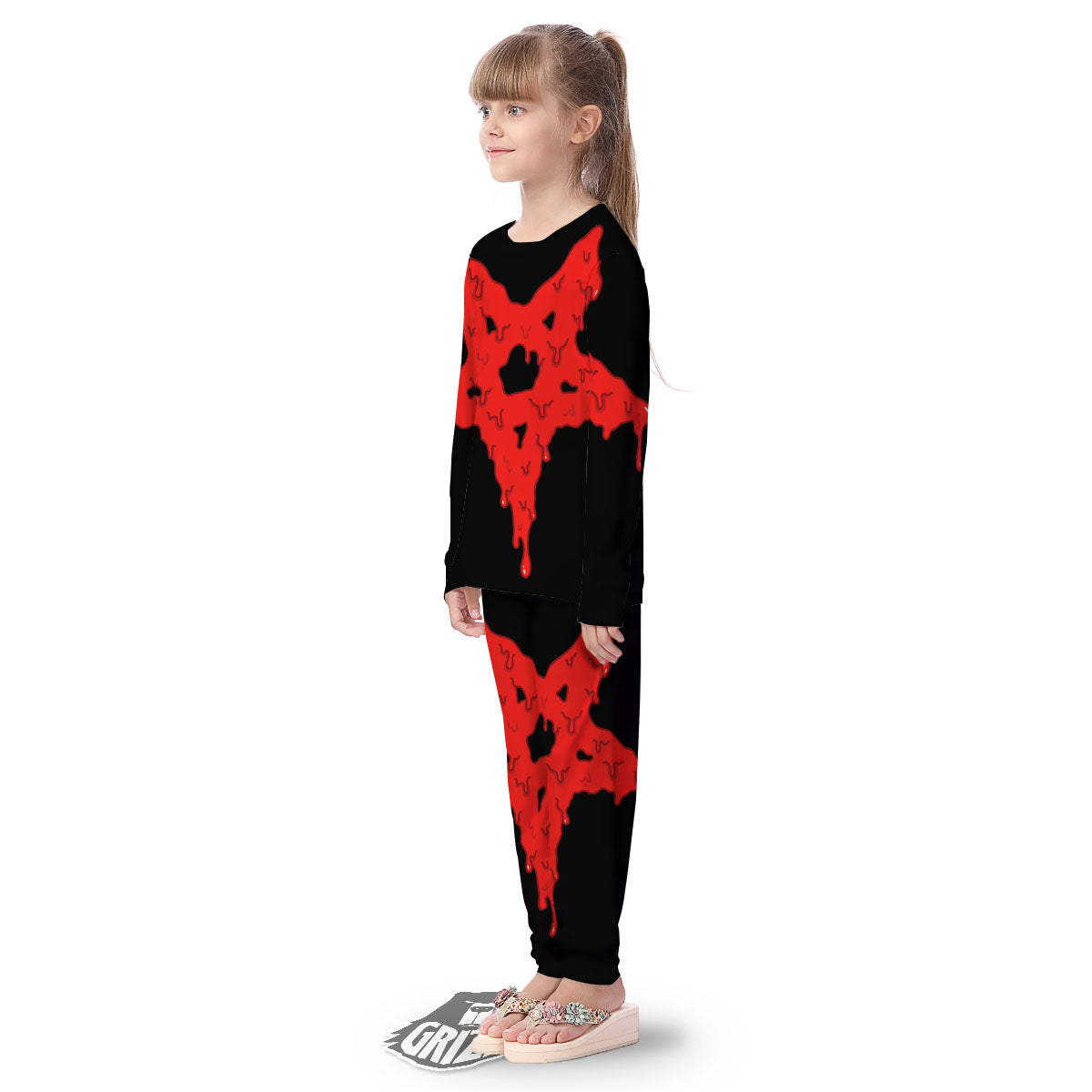 Symbol Red Pentagram Print Kid's Pajamas-grizzshop