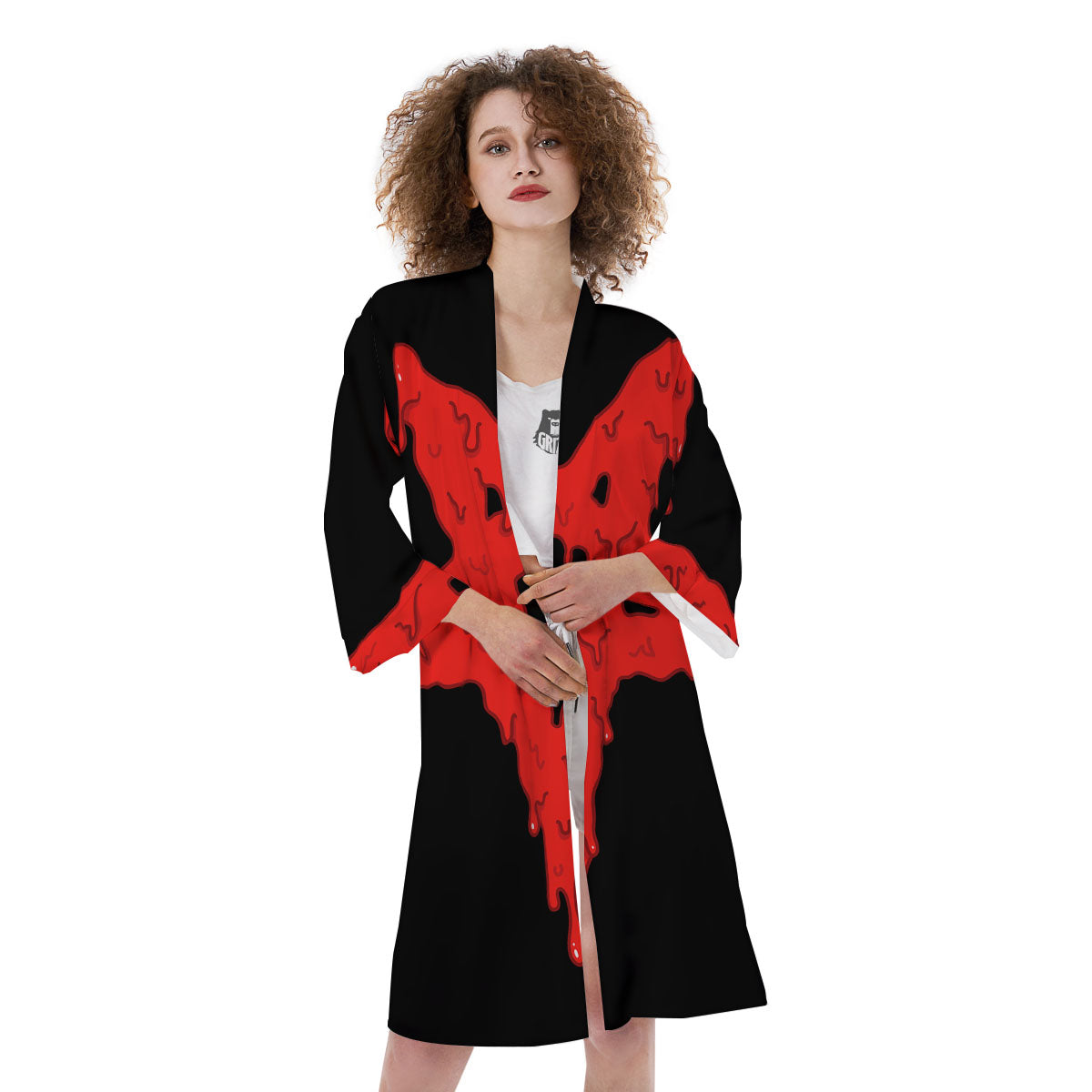 Symbol Red Pentagram Print Kimono-grizzshop
