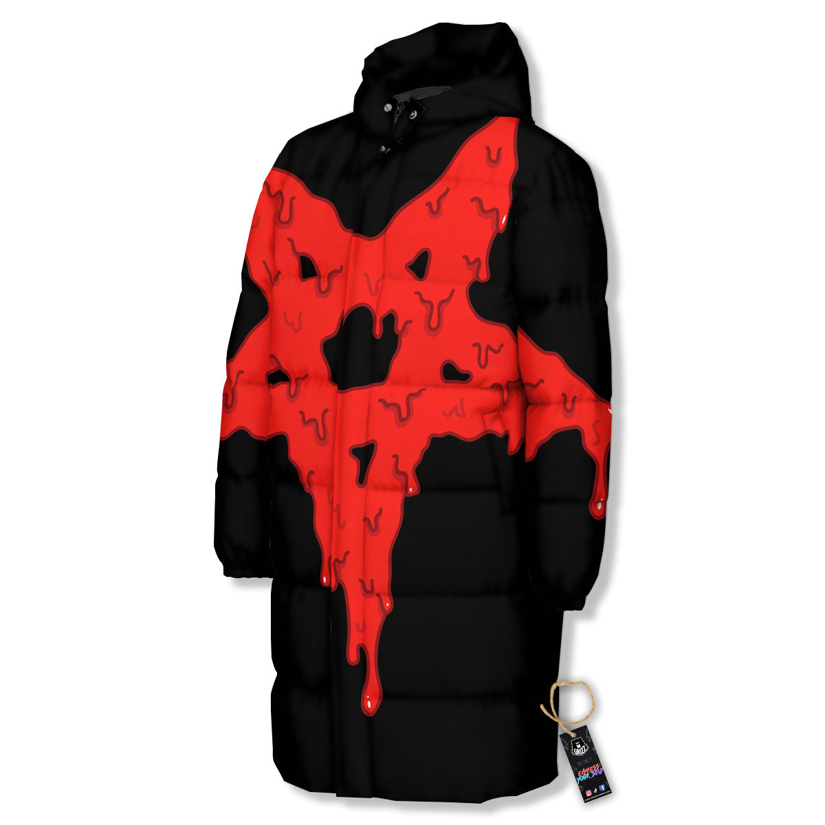 Symbol Red Pentagram Print Long Down Jacket-grizzshop