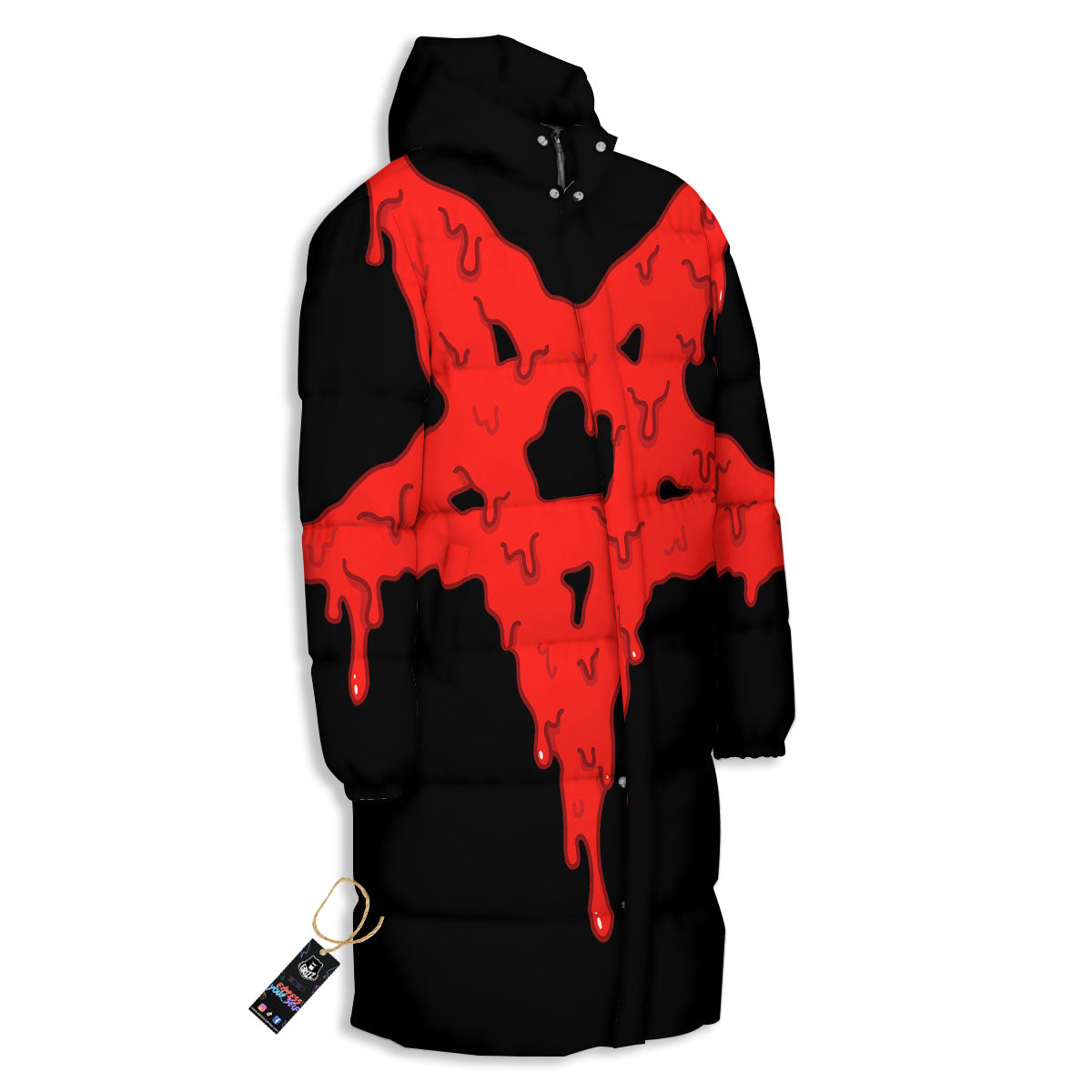 Symbol Red Pentagram Print Long Down Jacket-grizzshop