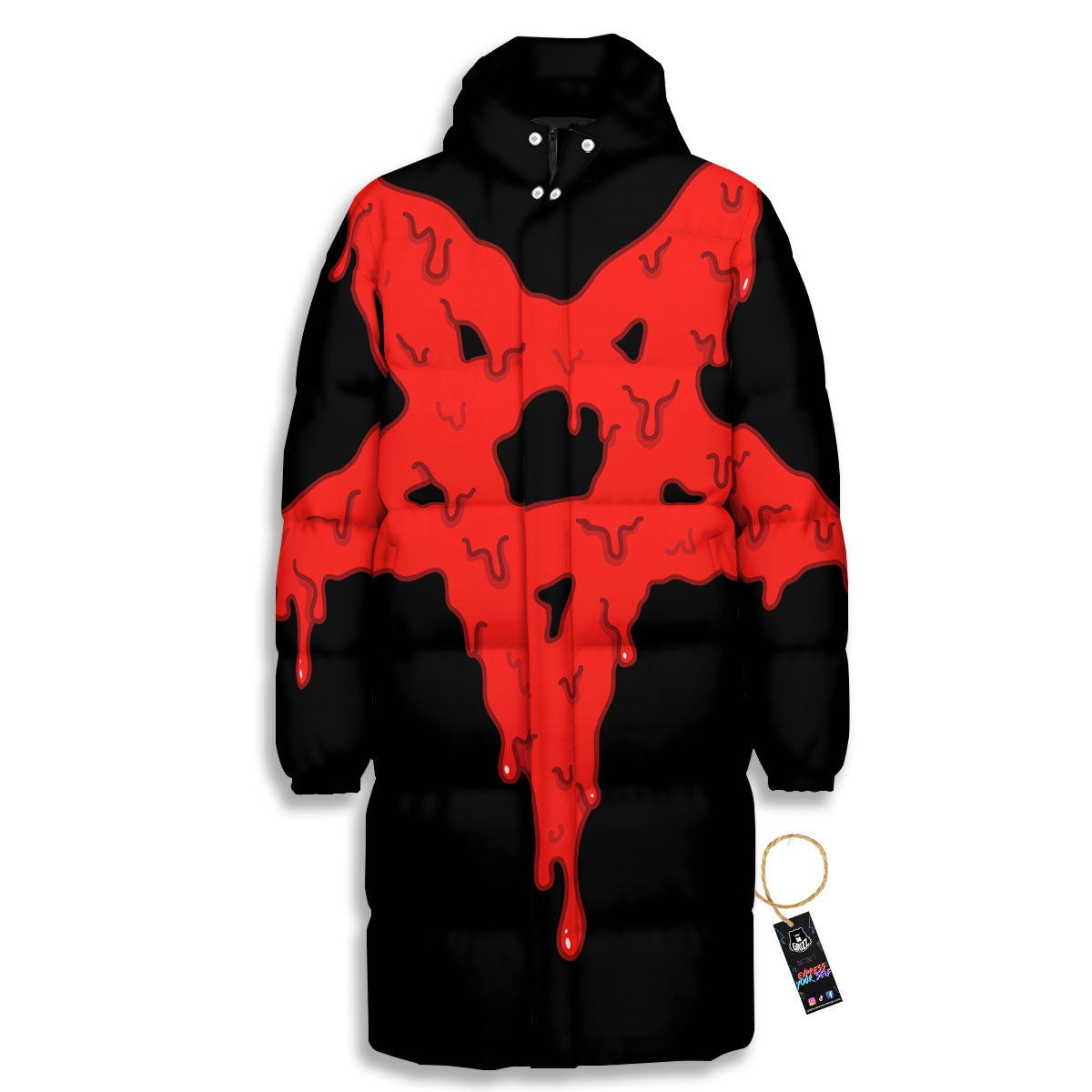 Symbol Red Pentagram Print Long Down Jacket-grizzshop