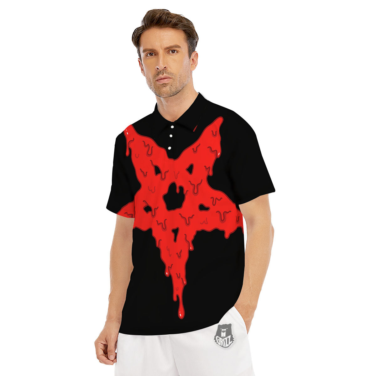 Symbol Red Pentagram Print Men's Golf Shirts-grizzshop