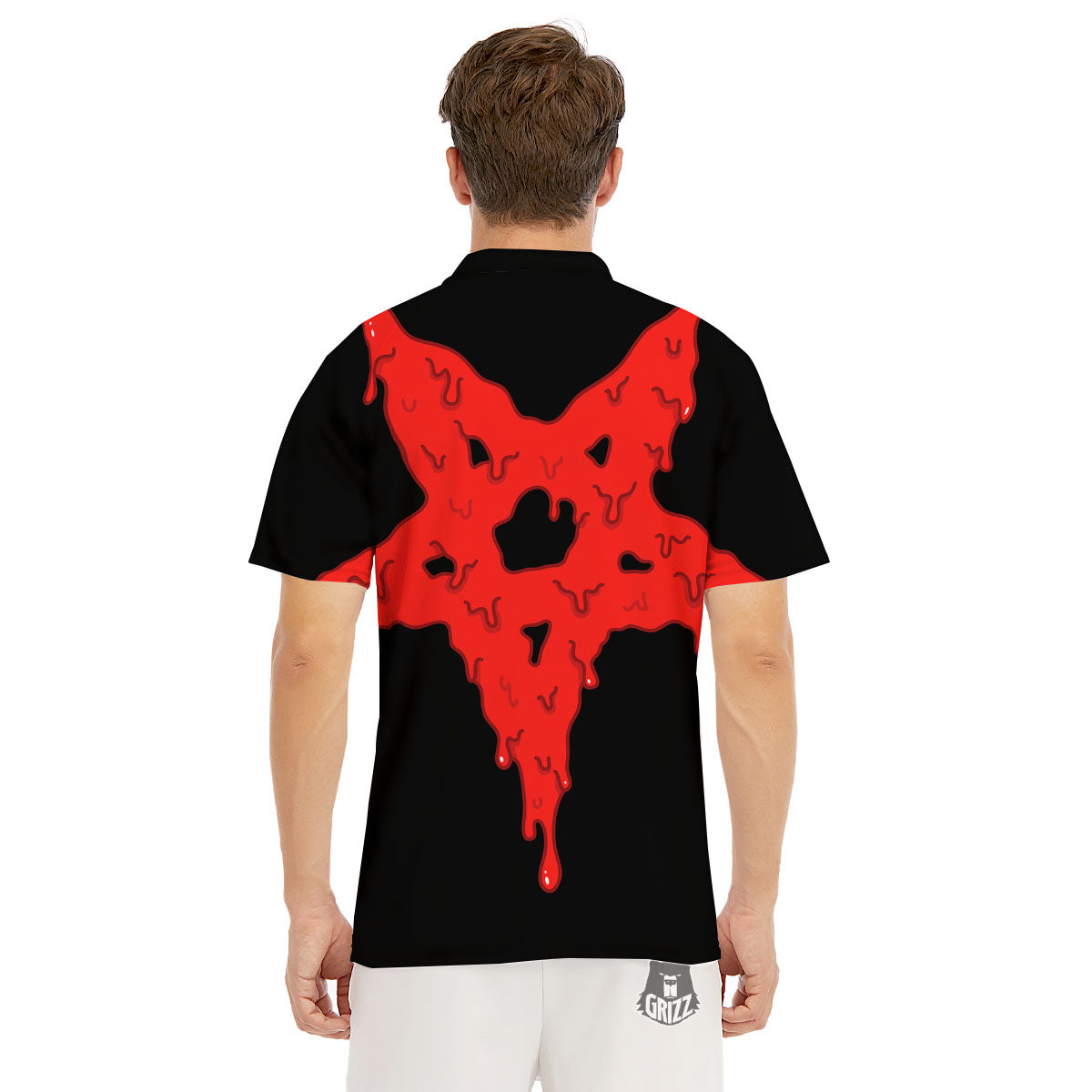 Symbol Red Pentagram Print Men's Golf Shirts-grizzshop