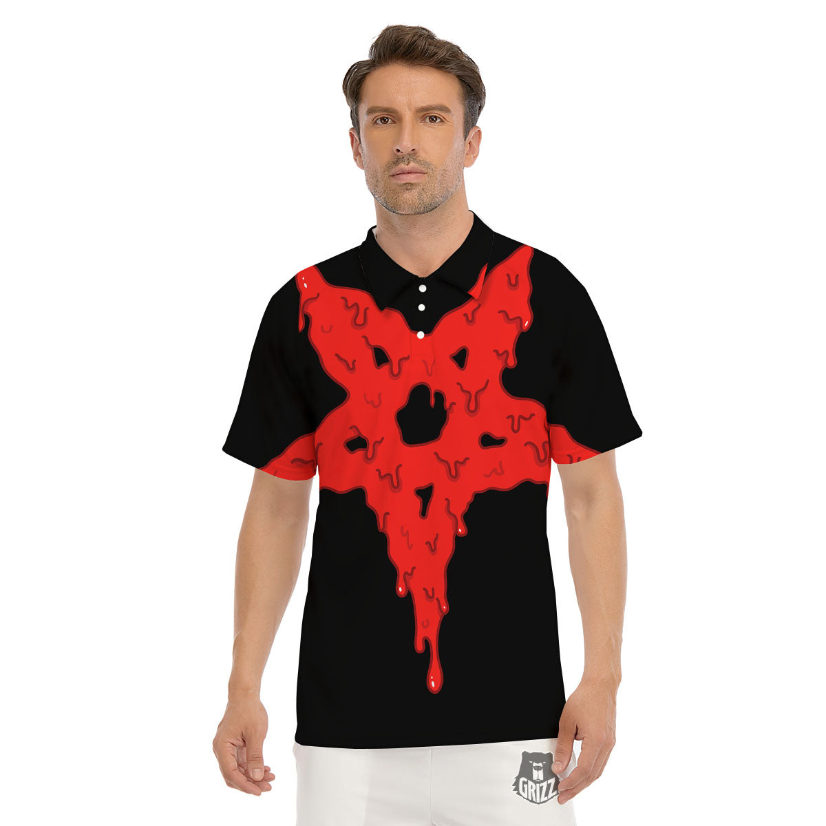 Symbol Red Pentagram Print Men's Golf Shirts-grizzshop