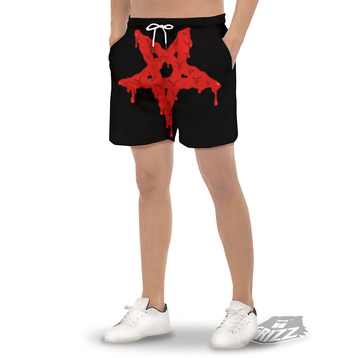 Symbol Red Pentagram Print Men's Gym Shorts-grizzshop