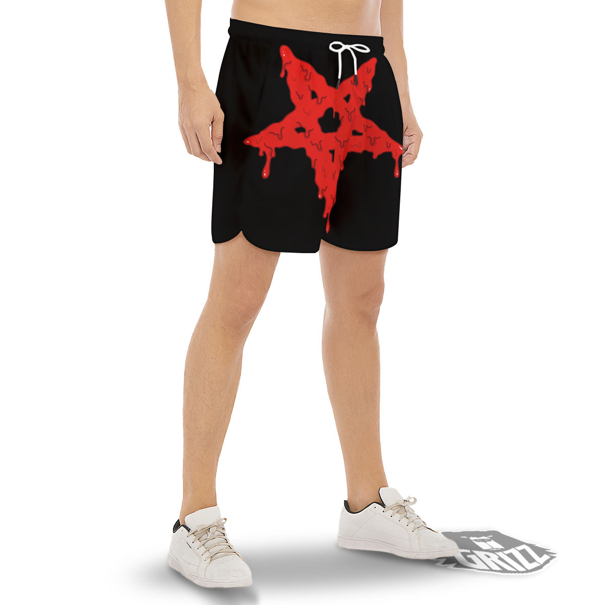 Symbol Red Pentagram Print Men's Gym Shorts-grizzshop