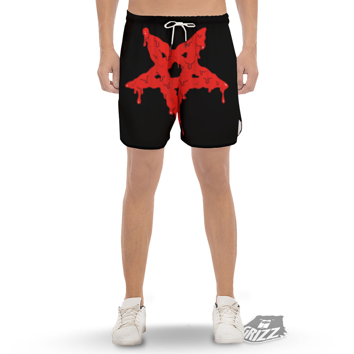 Symbol Red Pentagram Print Men's Gym Shorts-grizzshop