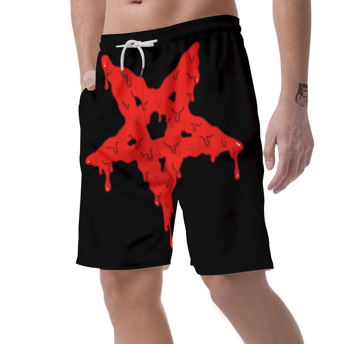 Symbol Red Pentagram Print Men's Shorts-grizzshop