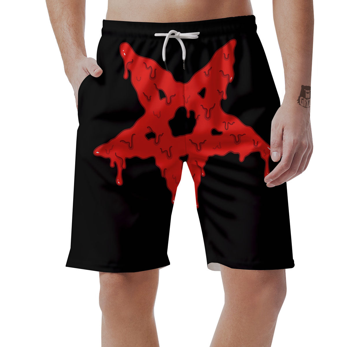 Symbol Red Pentagram Print Men's Shorts-grizzshop