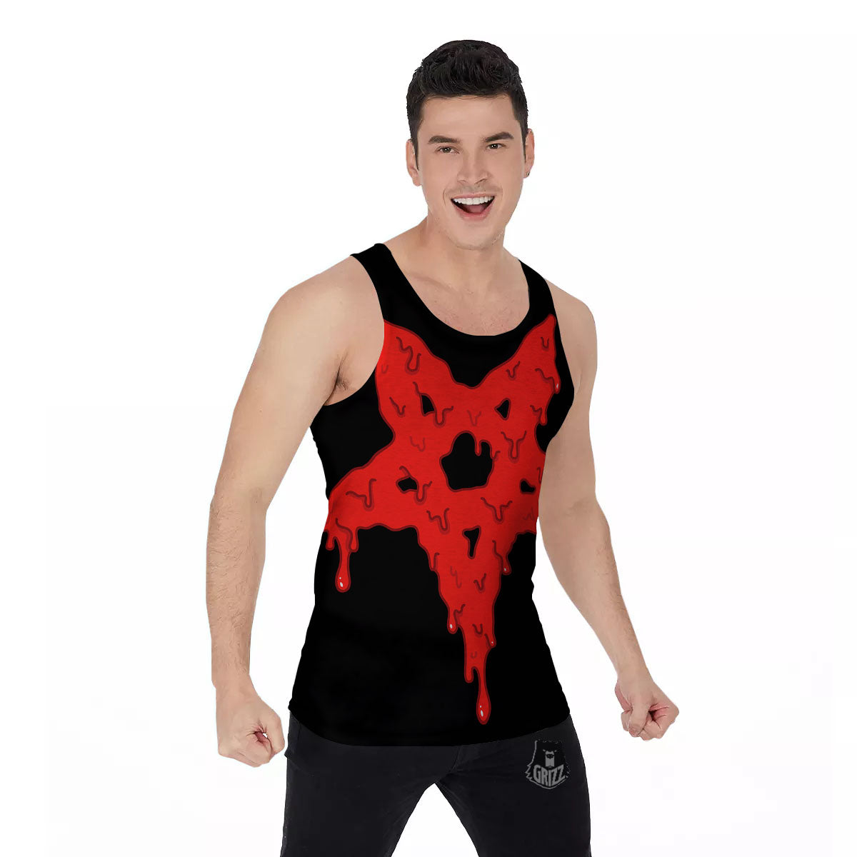Symbol Red Pentagram Print Men's Tank Top-grizzshop
