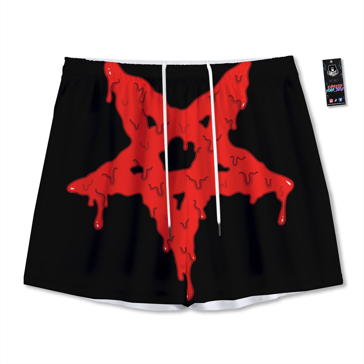 Symbol Red Pentagram Print Mesh Shorts