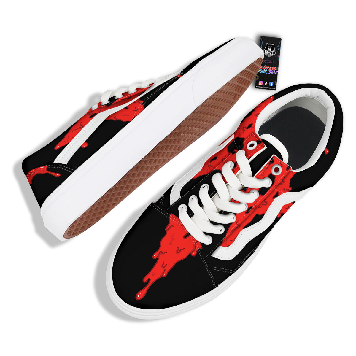 Symbol Red Pentagram Print Skate Shoes-grizzshop