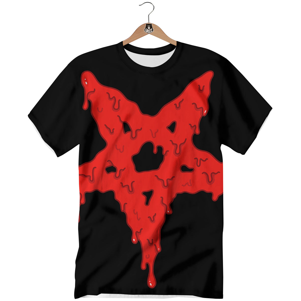 Symbol Red Pentagram Print T-Shirt-grizzshop
