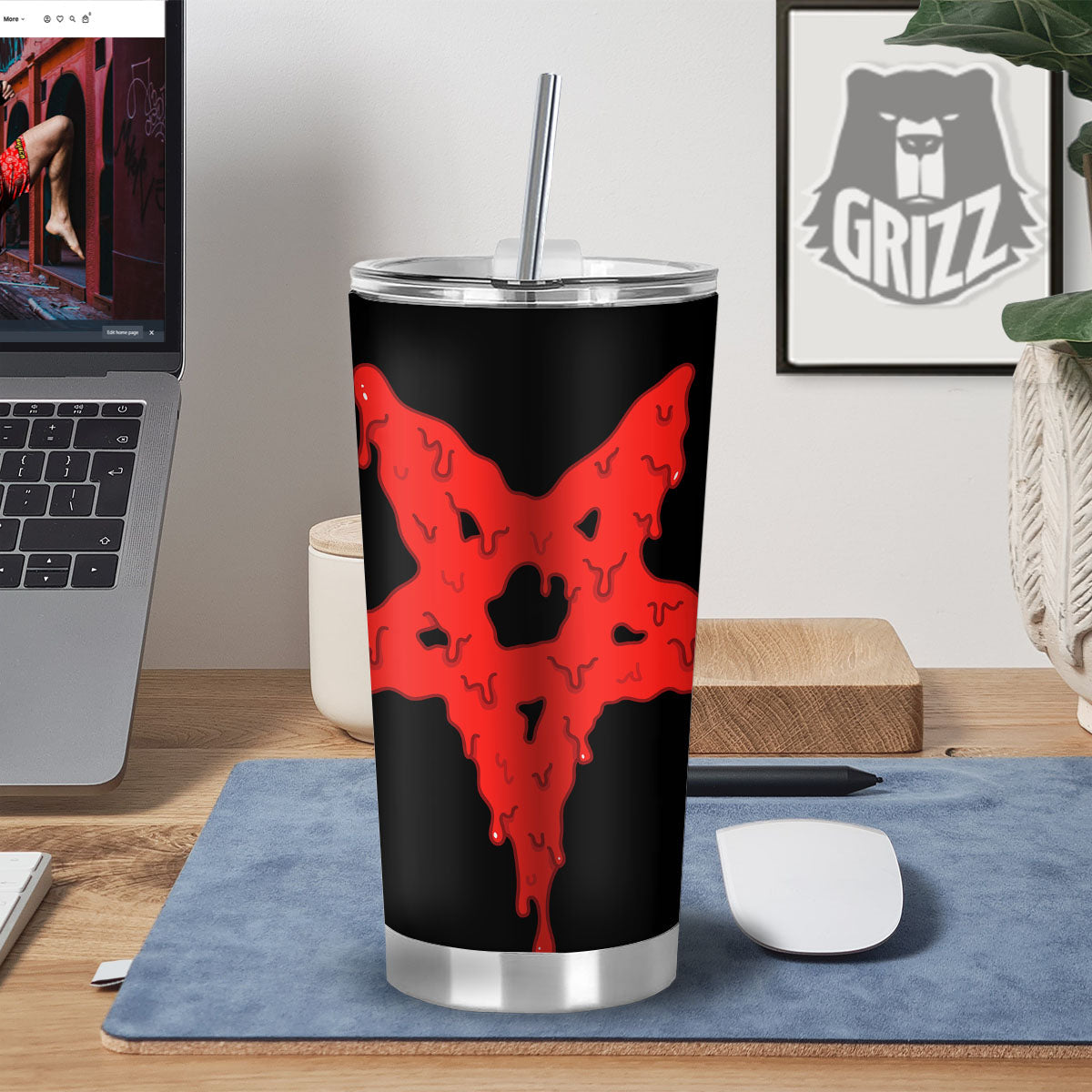 Symbol Red Pentagram Print Tumbler-grizzshop