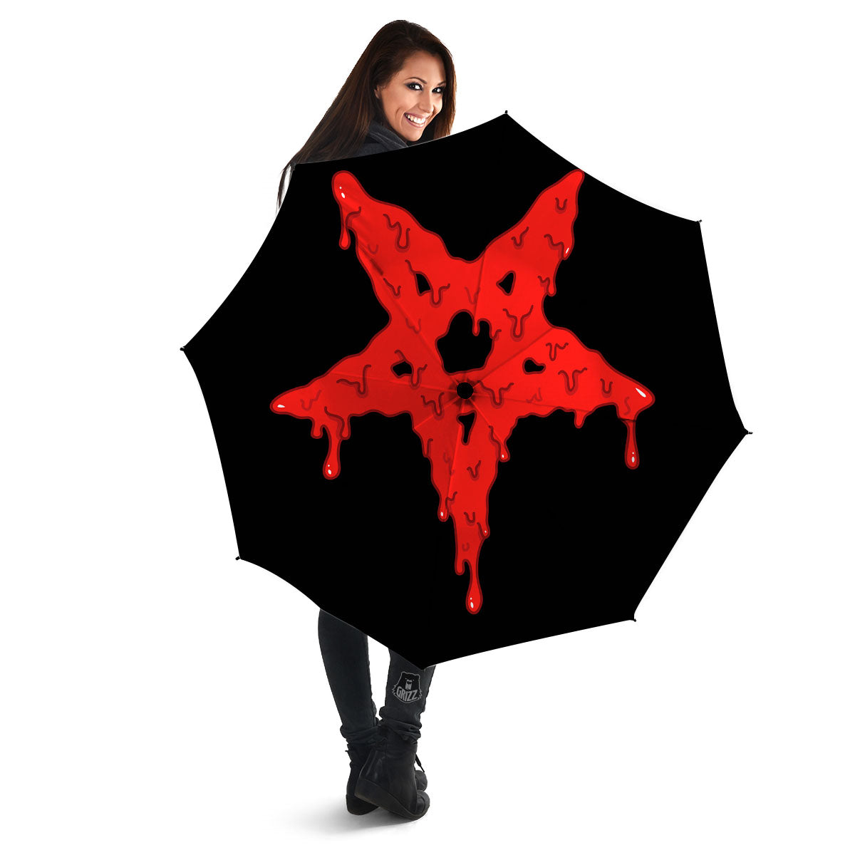 Symbol Red Pentagram Print Umbrella-grizzshop