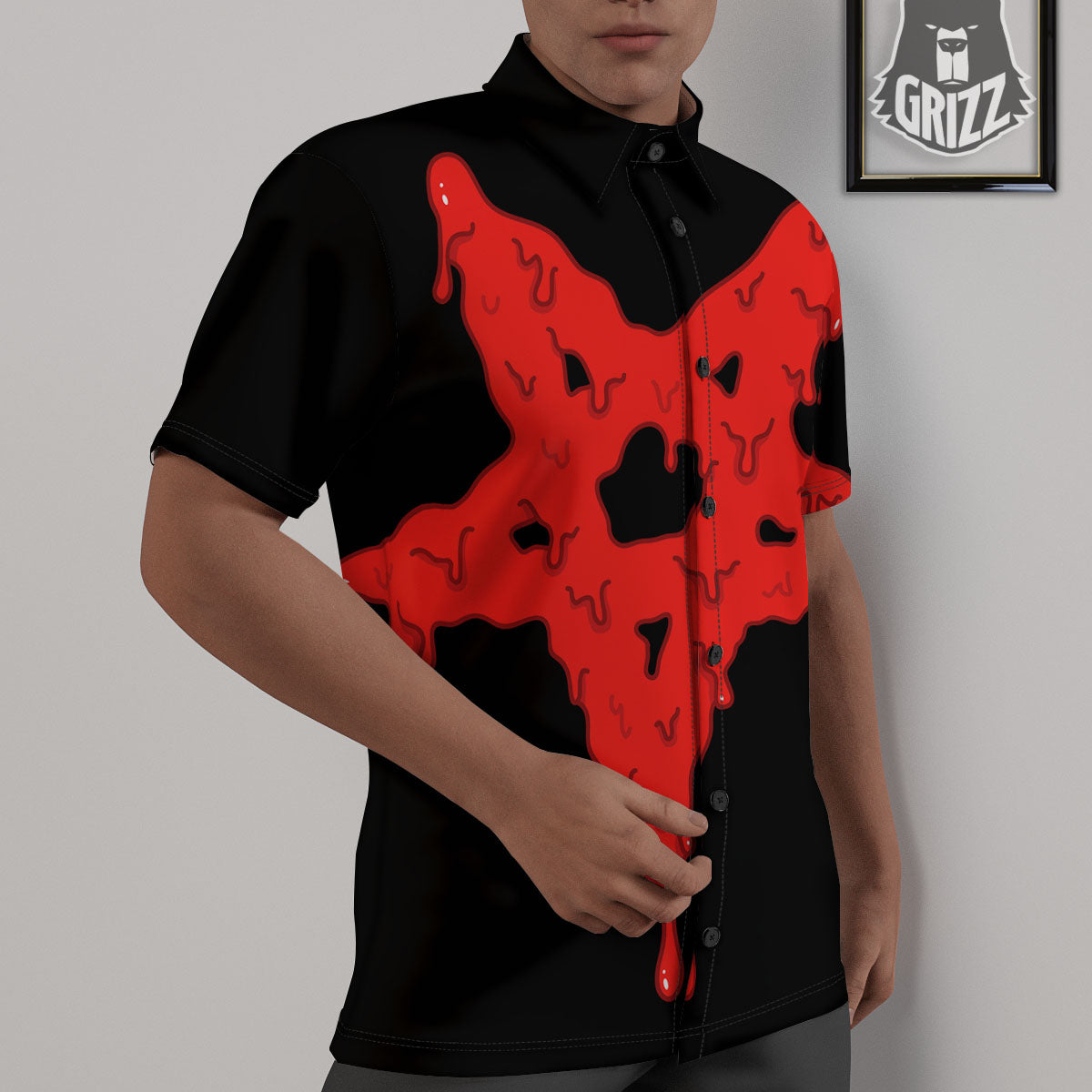 Symbol Red Pentagram Print Untucked Shirts-grizzshop