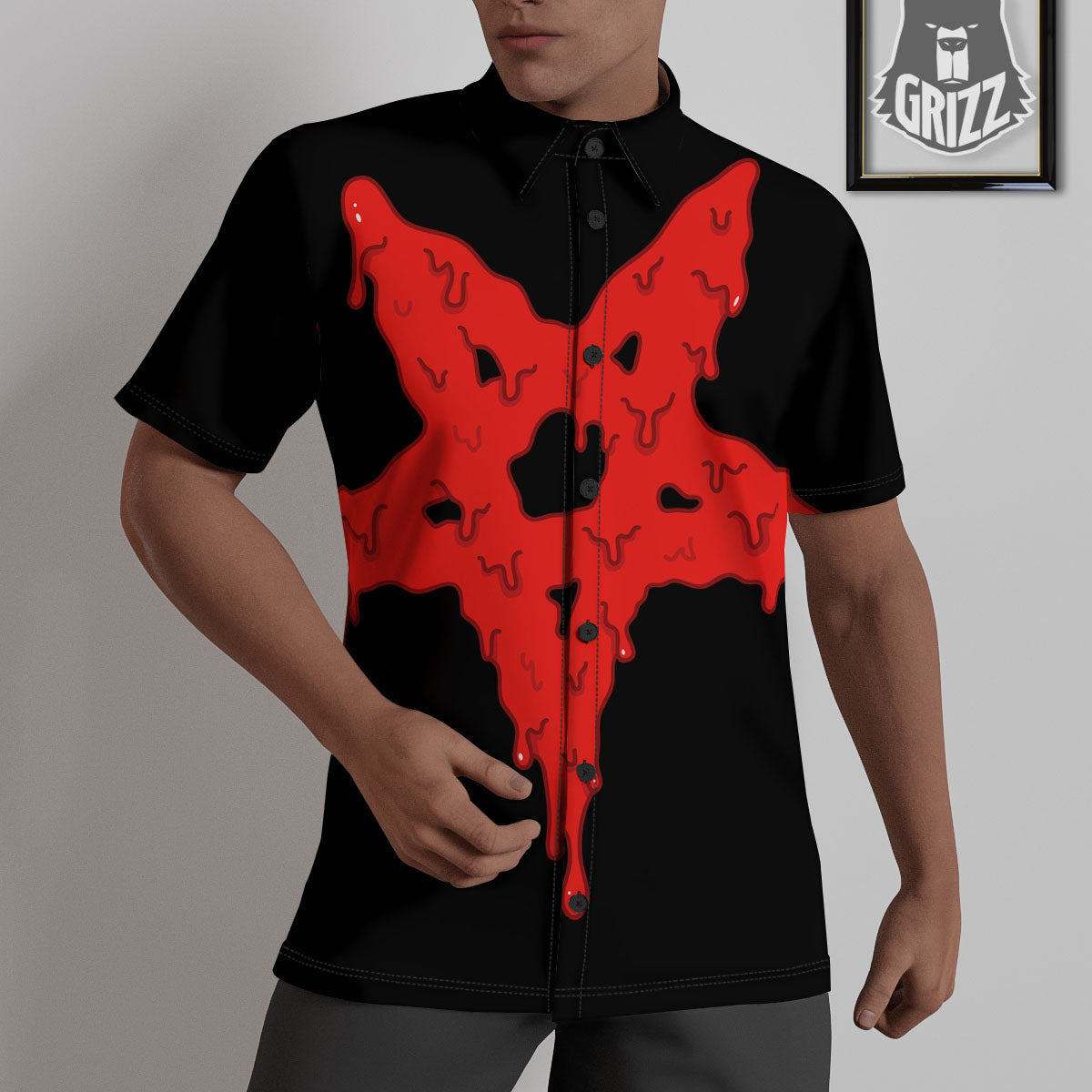 Symbol Red Pentagram Print Untucked Shirts-grizzshop