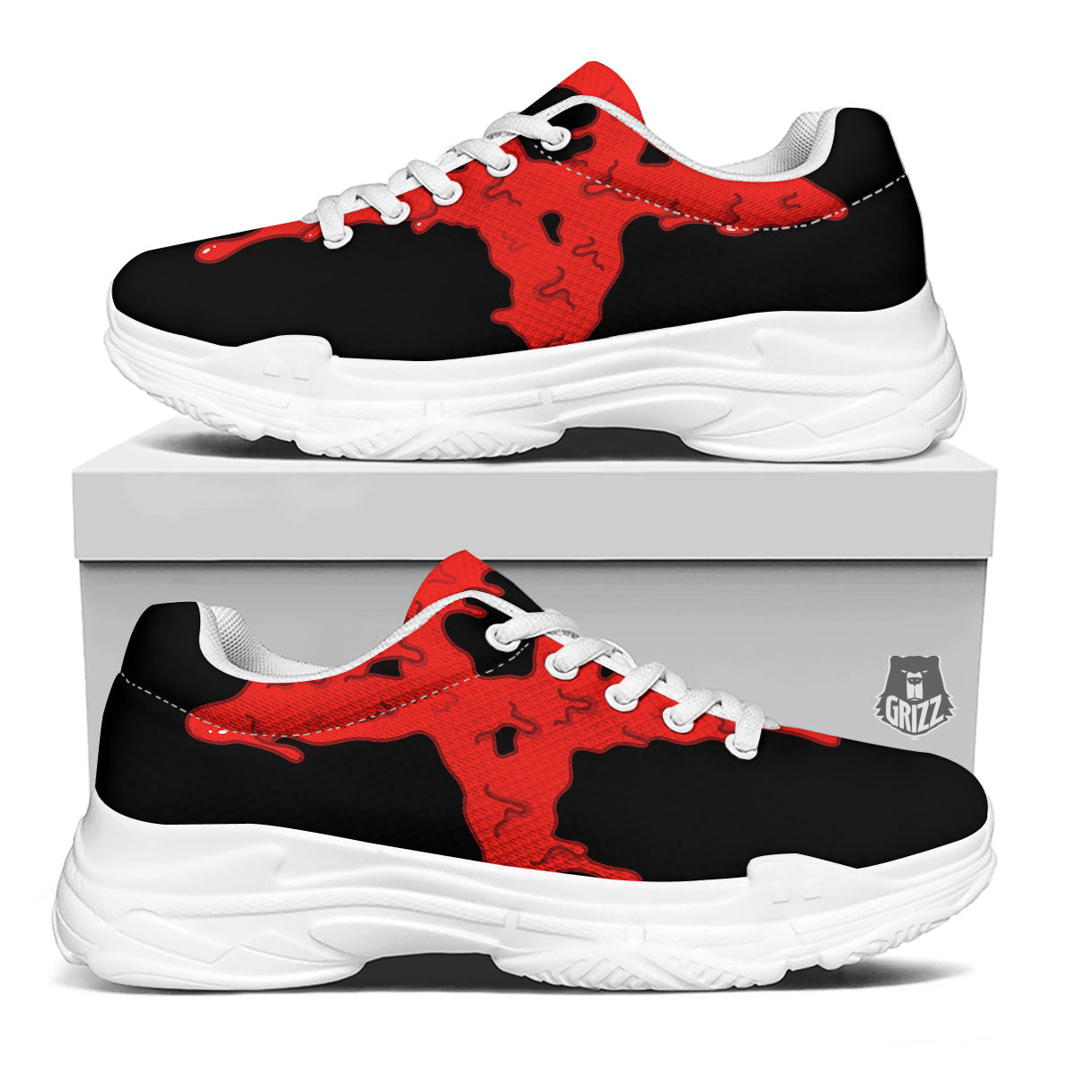 Symbol Red Pentagram Print White Chunky Shoes-grizzshop