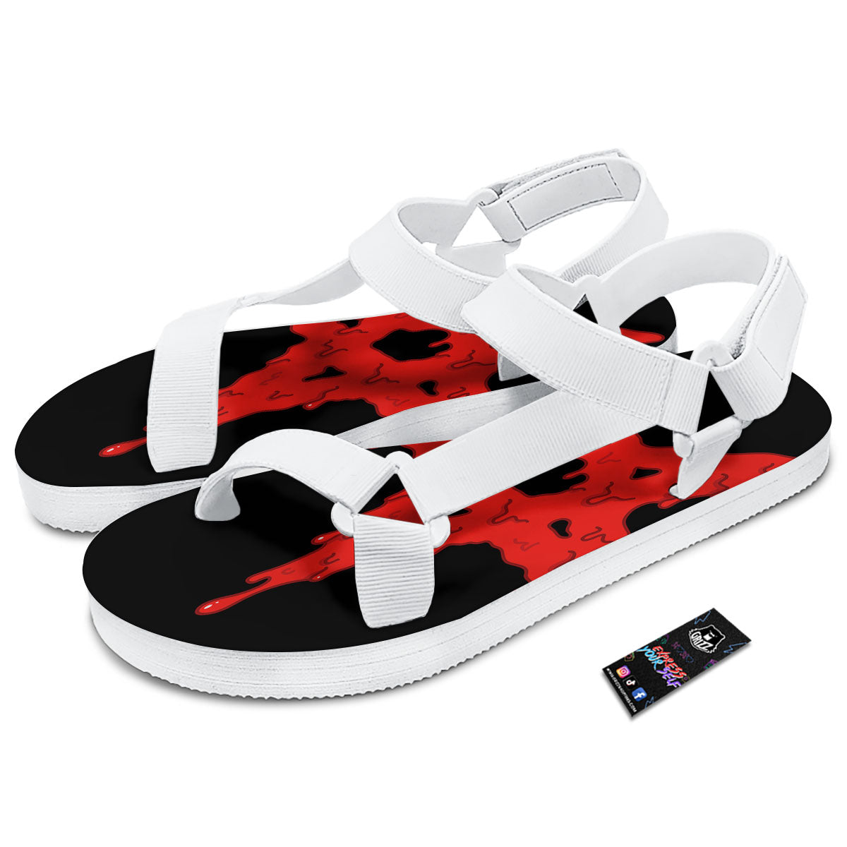 Symbol Red Pentagram Print White Open Toe Sandals-grizzshop
