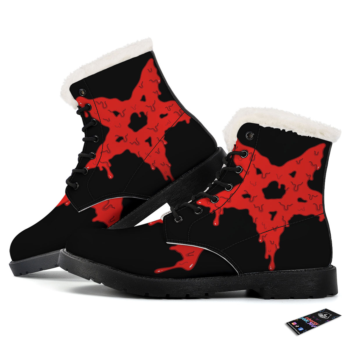 Symbol Red Pentagram Print Winter Boots-grizzshop