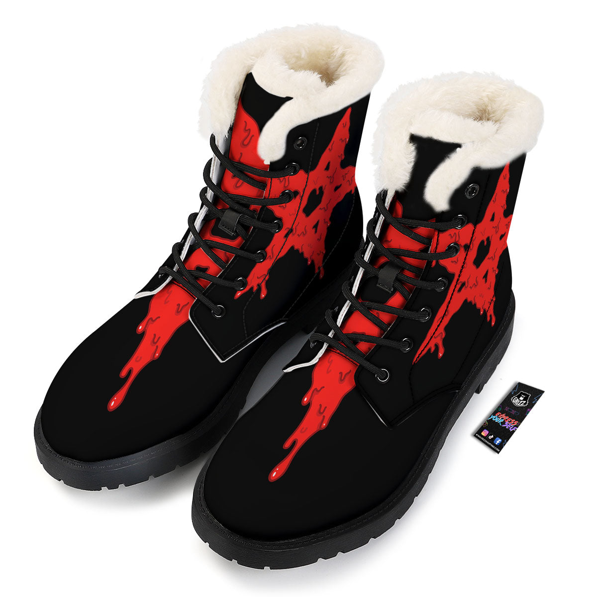 Symbol Red Pentagram Print Winter Boots-grizzshop