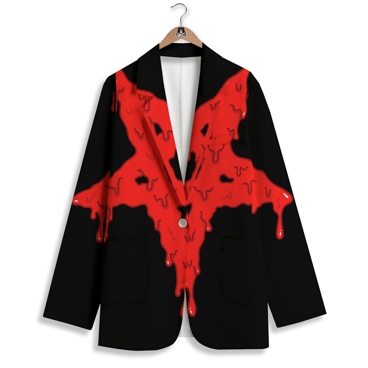 Symbol Red Pentagram Print Women's Blazer-grizzshop