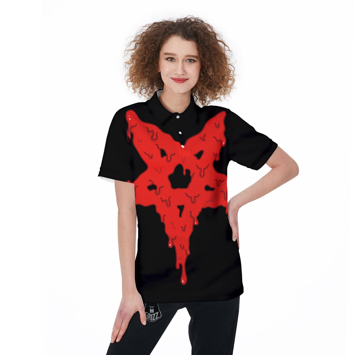 Symbol Red Pentagram Print Women's Golf Shirts-grizzshop