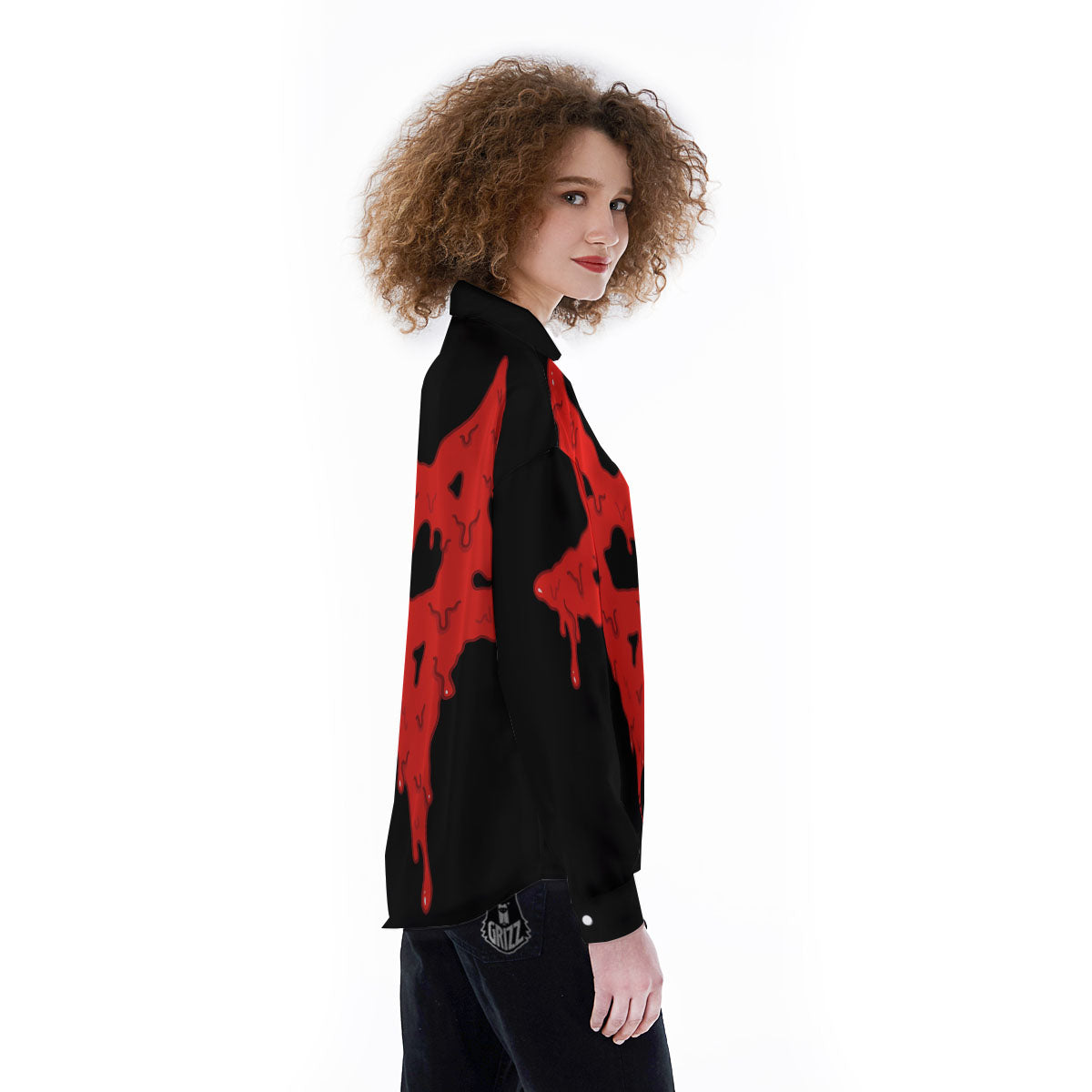 Symbol Red Pentagram Print Women's Long Sleeve Shirts-grizzshop