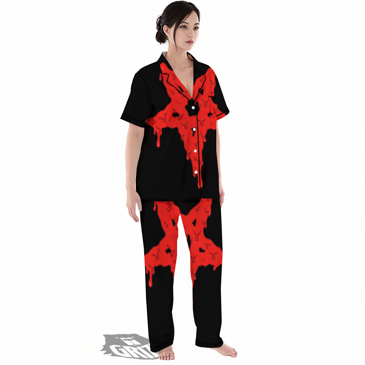 Symbol Red Pentagram Print Women's Pajamas Set-grizzshop