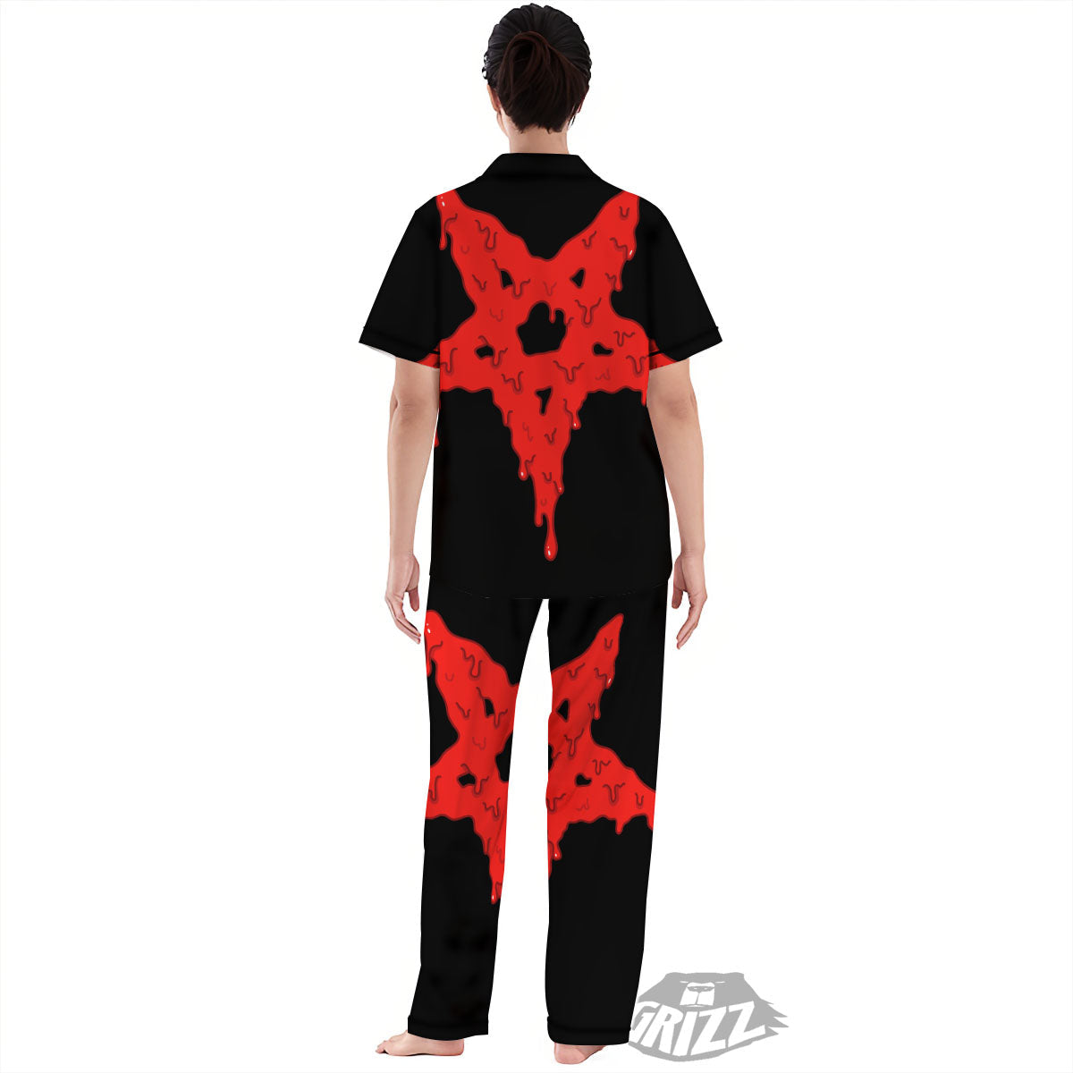 Symbol Red Pentagram Print Women's Pajamas Set-grizzshop