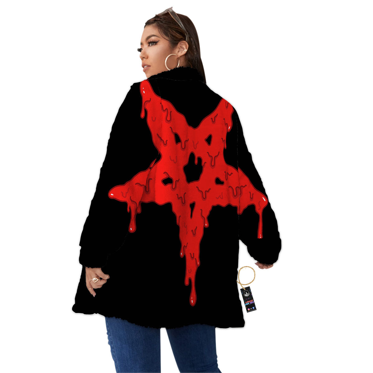 Symbol Red Pentagram Print Women's Sherpa Jacket-grizzshop