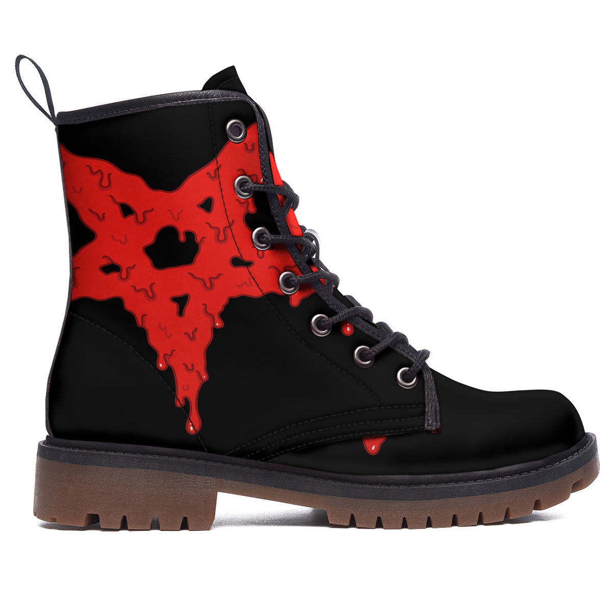 Symbol Red Pentagram Print Work Boots-grizzshop