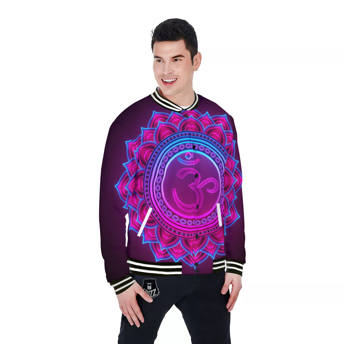 Symbol Sahasrara Chakra Print Baseball Jacket-grizzshop