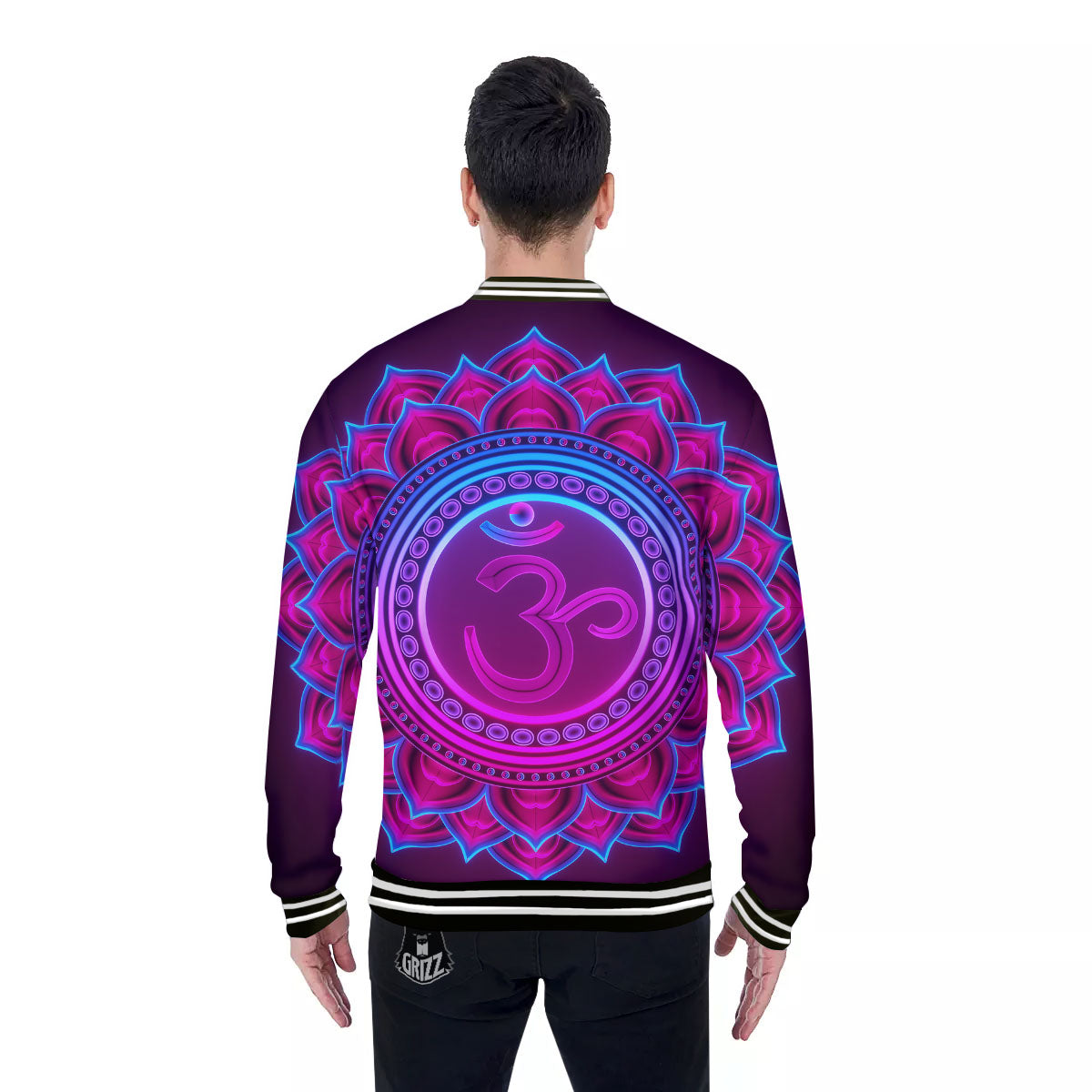 Symbol Sahasrara Chakra Print Baseball Jacket-grizzshop