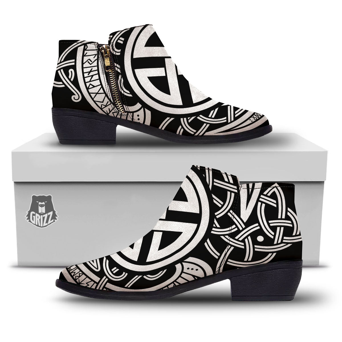 Symbol Viking Norse Runes Print Ankle Boots-grizzshop