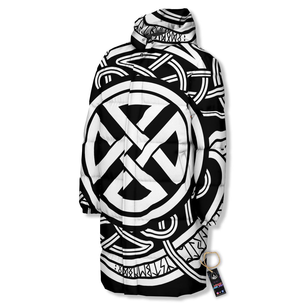 Symbol Viking Norse Runes Print Long Down Jacket-grizzshop