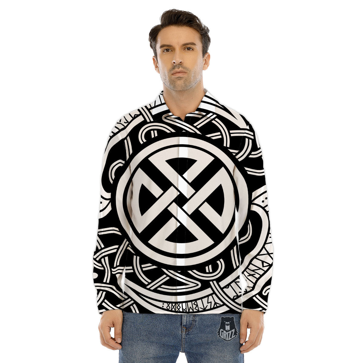 Symbol Viking Norse Runes Print Men's Dress Shirts-grizzshop