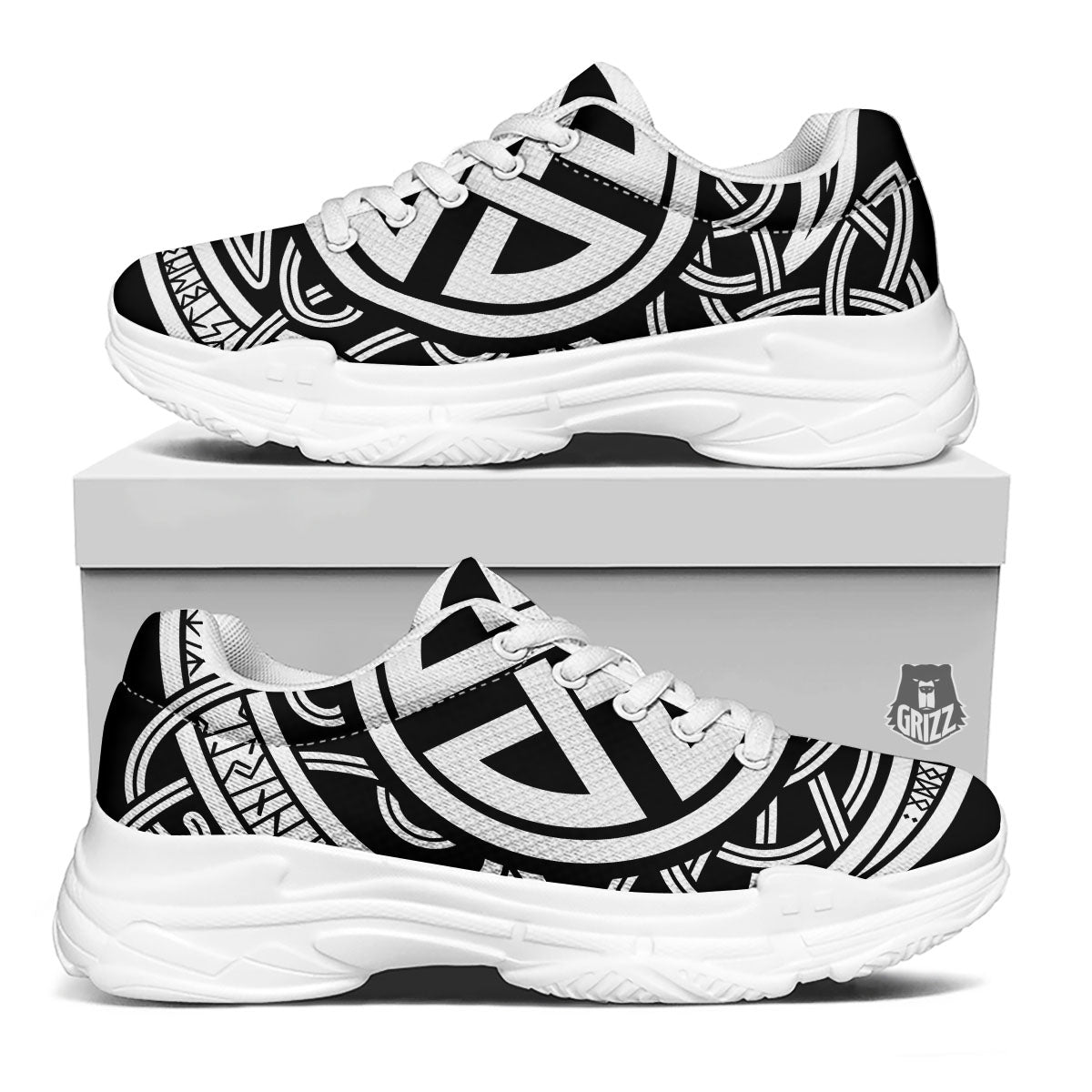 Symbol Viking Norse Runes Print White Chunky Shoes-grizzshop