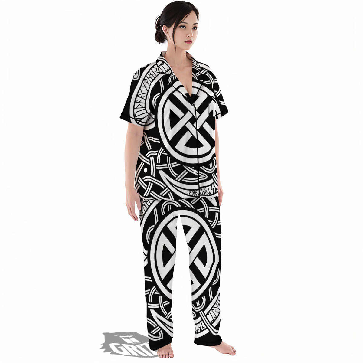 Symbol Viking Norse Runes Print Women's Pajamas Set-grizzshop