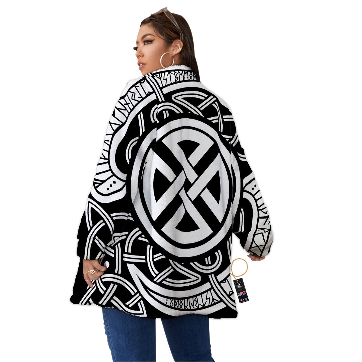 Symbol Viking Norse Runes Print Women's Sherpa Jacket-grizzshop