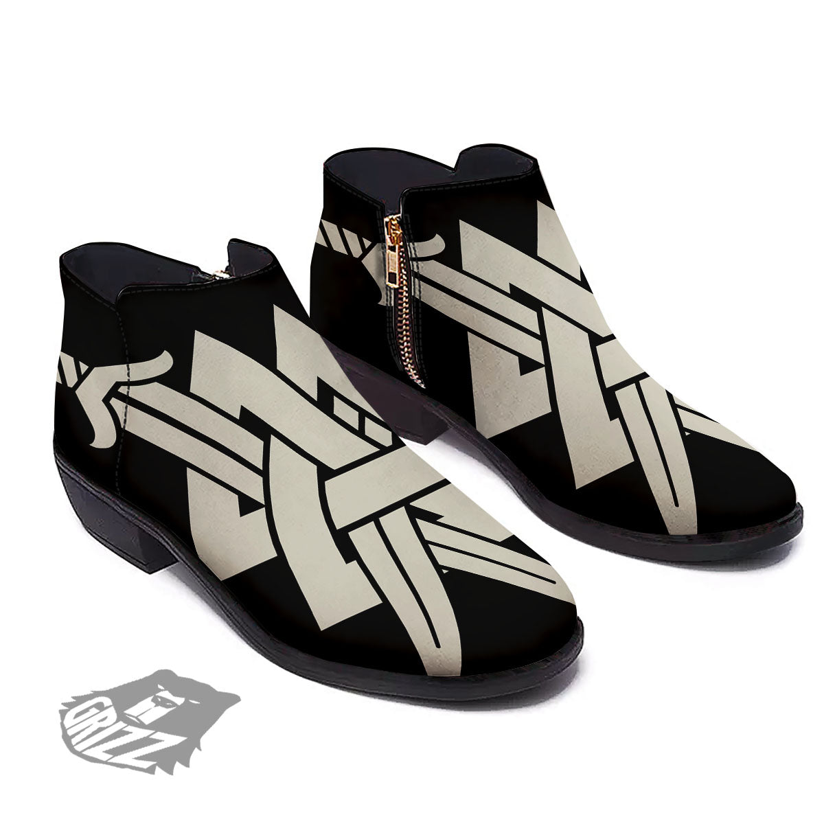 Symbol Viking Valhalla Print Ankle Boots-grizzshop