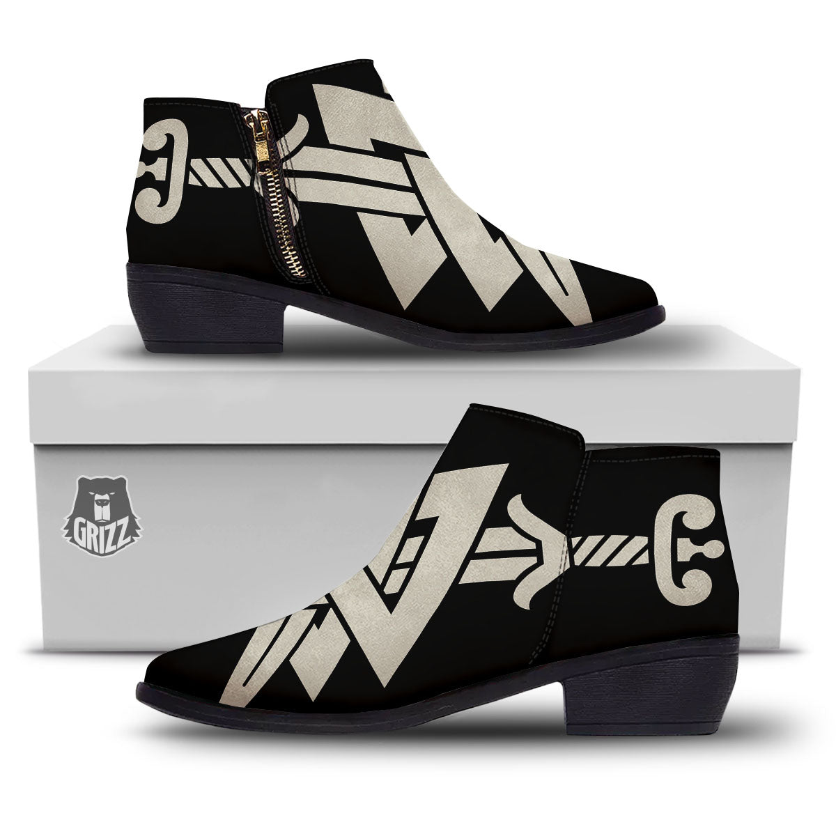 Symbol Viking Valhalla Print Ankle Boots-grizzshop