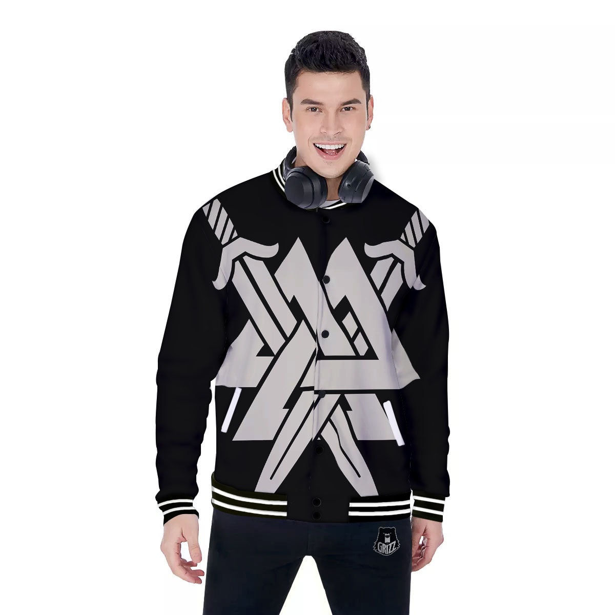 Symbol Viking Valhalla Print Baseball Jacket-grizzshop