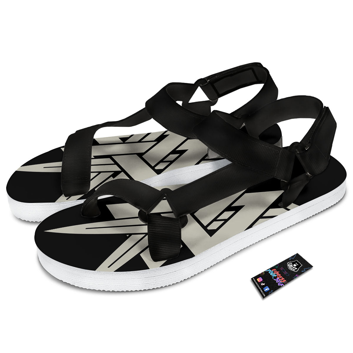 Symbol Viking Valhalla Print Black Open Toe Sandals-grizzshop
