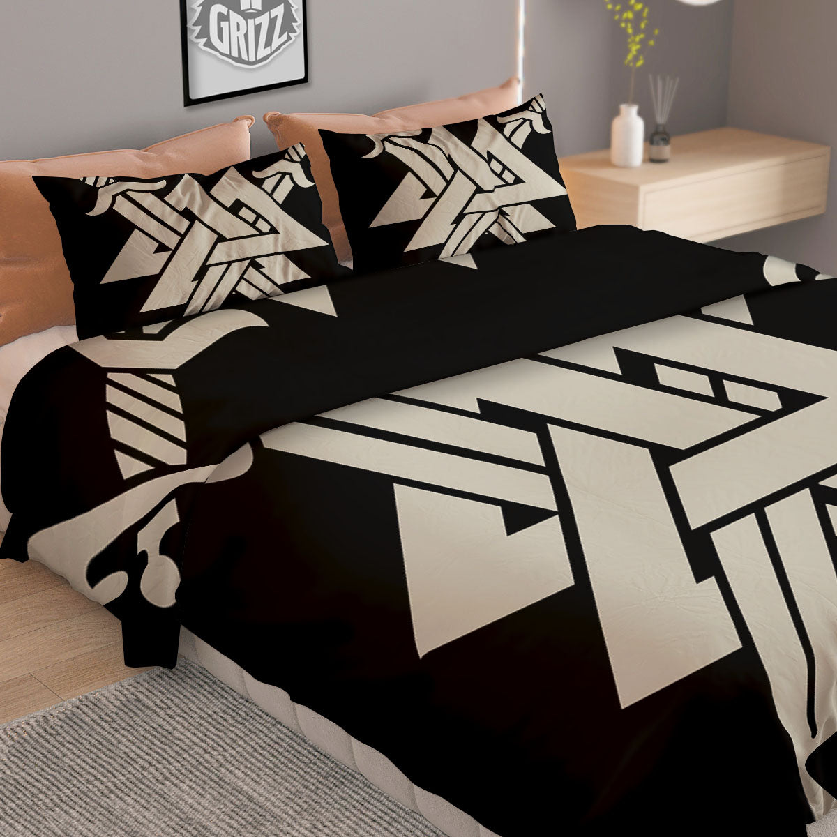 Symbol Viking Valhalla Print Duvet Cover Bedding Set