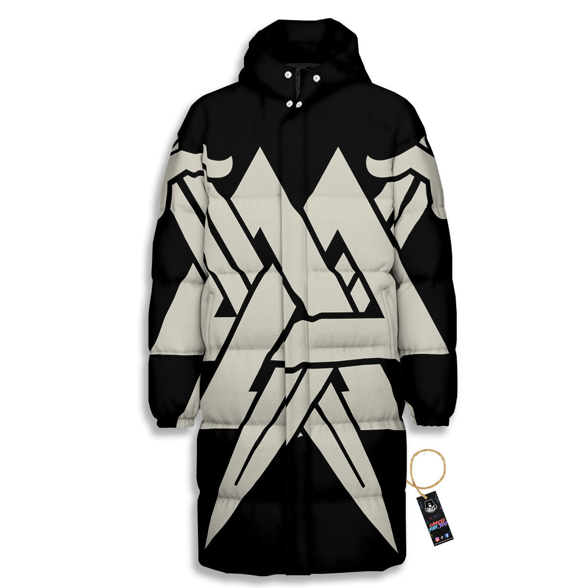 Symbol Viking Valhalla Print Long Down Jacket-grizzshop