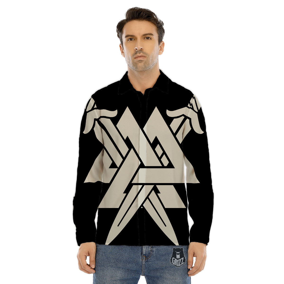 Symbol Viking Valhalla Print Men's Dress Shirts-grizzshop