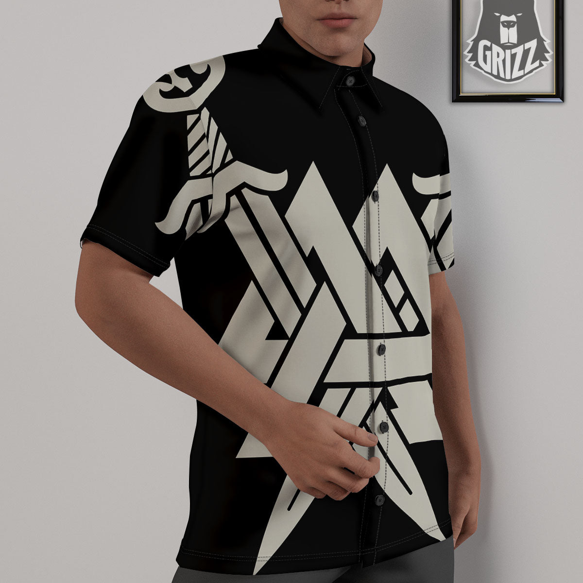 Symbol Viking Valhalla Print Untucked Shirts-grizzshop